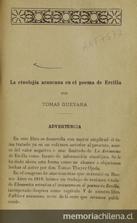 La etnolojía araucana en el poema de Ercilla