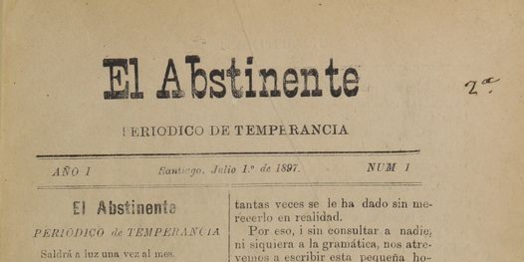 El Abstinente Año I: nº1, 1 de julio de 1897