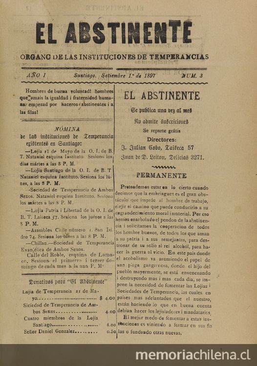 El Abstinente Año I: nº3, 1 de septiembre de 1897