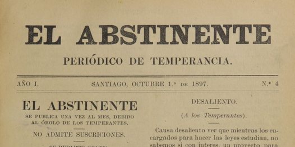 El Abstinente Año I: nº4, 1 de octubre de 1897