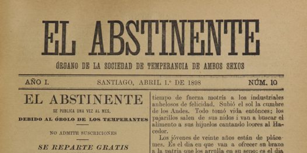 El Abstinente Año I: nº10, 1 de abril de 1898