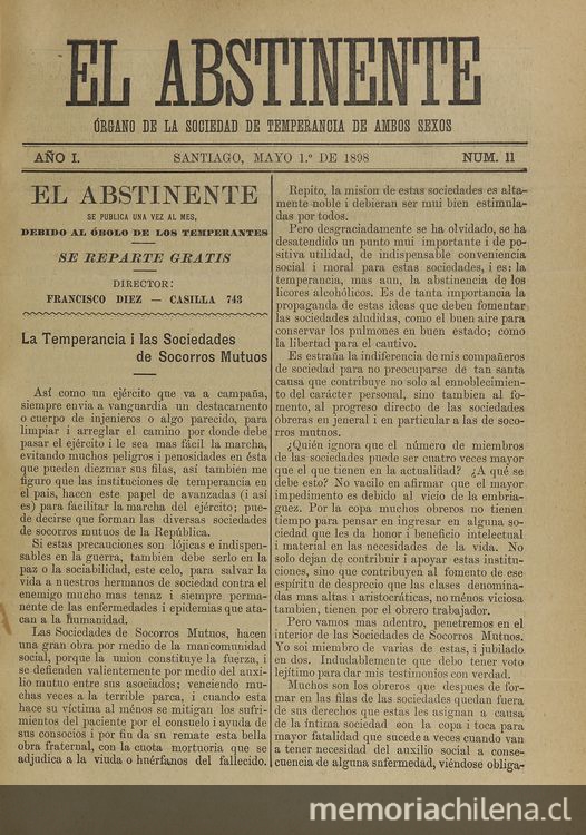 El Abstinente Año I: nº11, 1 de mayo de 1898