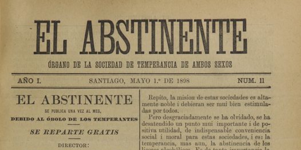 El Abstinente Año I: nº11, 1 de mayo de 1898