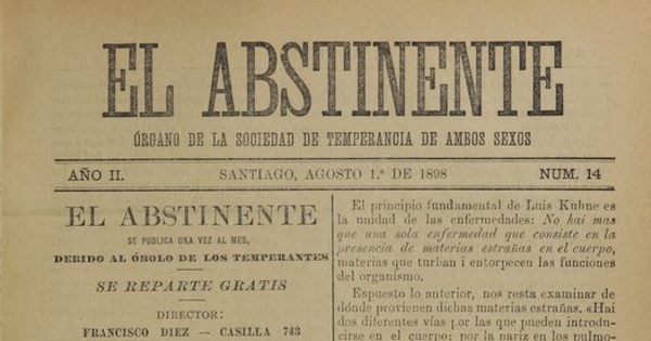 El Abstinente Año II: nº14, 1 de agosto de 1898
