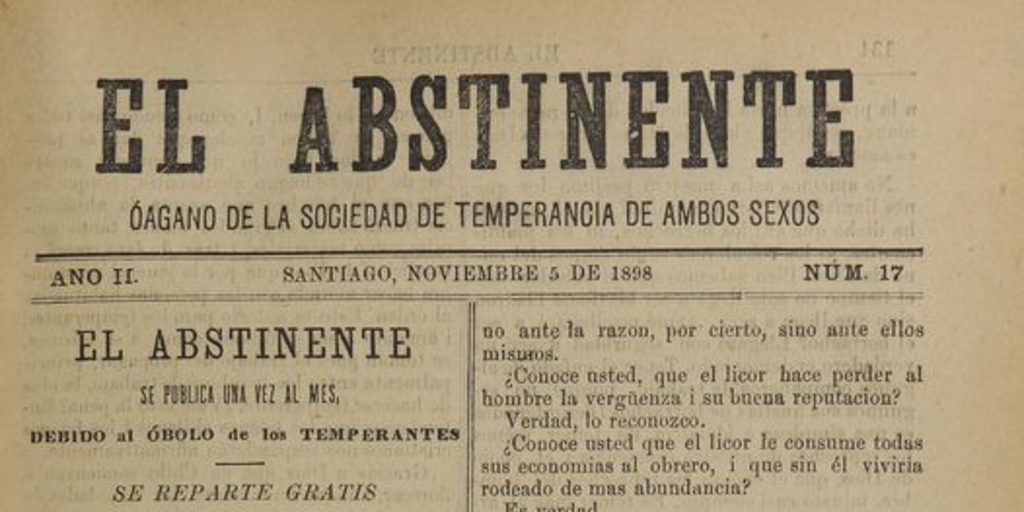 El Abstinente Año II: nº17, 1 de noviembre de 1898