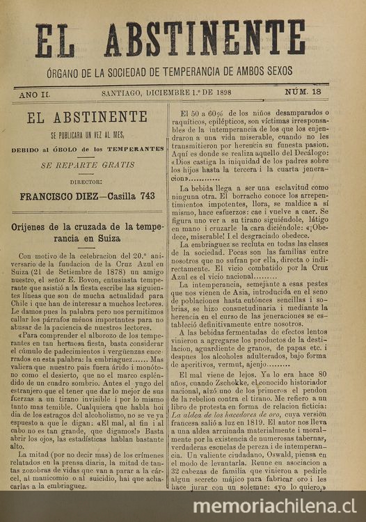 El Abstinente Año II: nº18, 1 de diciembre de 1898