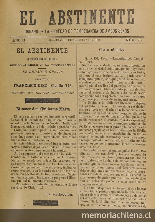 El Abstinente Año II: nº20, 1 de febrero de 1899