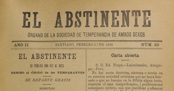 El Abstinente Año II: nº20, 1 de febrero de 1899