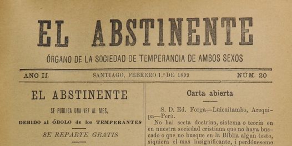 El Abstinente Año II: nº20, 1 de febrero de 1899