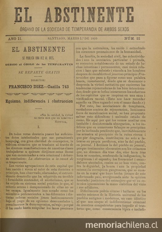 El Abstinente Año II: nº21, 1 de marzo de 1899