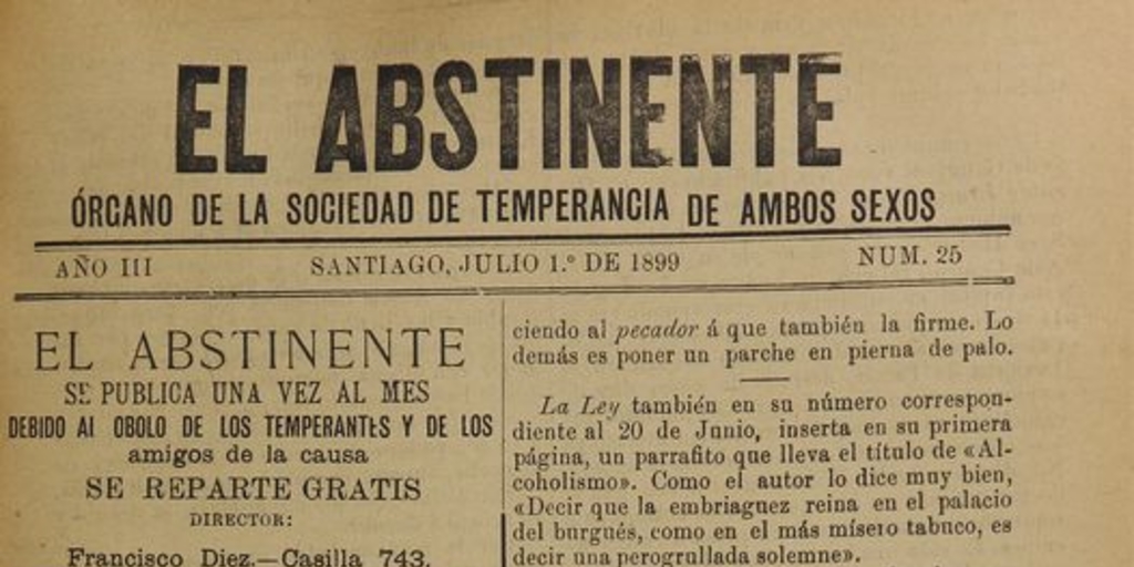 El Abstinente Año III: nº25, 1 de julio de 1899