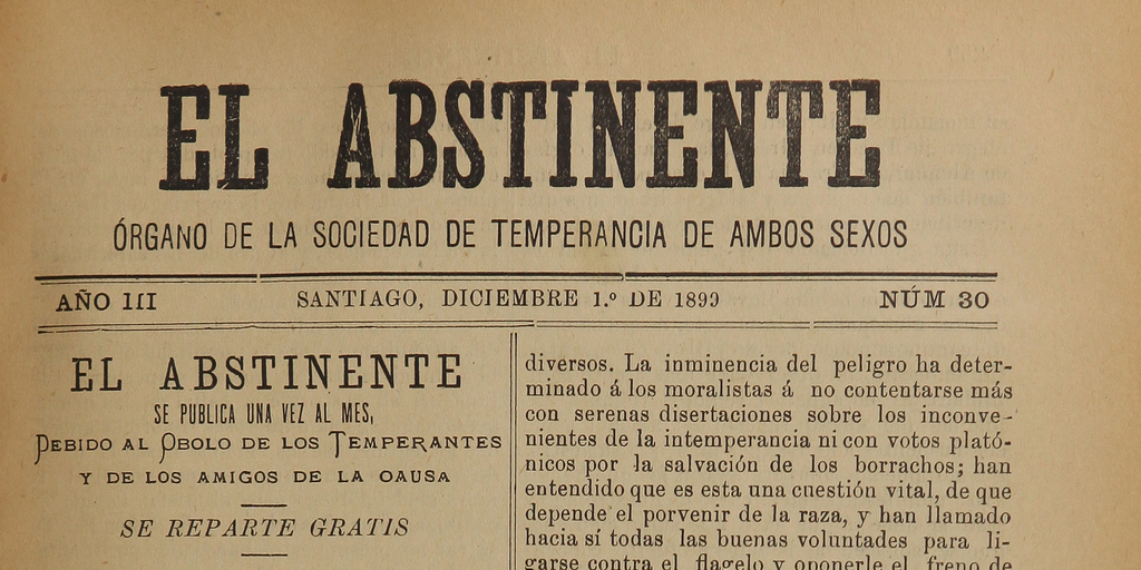 El Abstinente Año III: nº30, 1 de diciembre de 1899