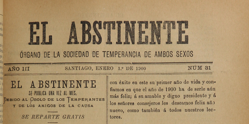 El Abstinente Año III: nº31, 1 de enero de 1900
