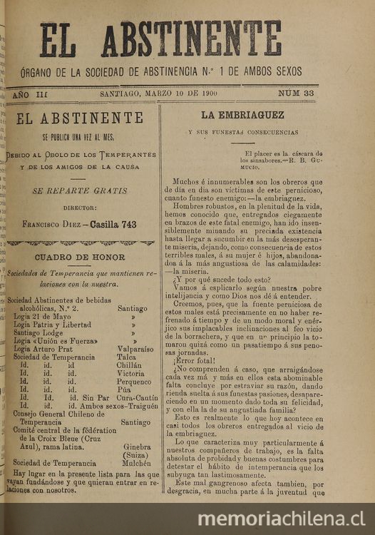 El Abstinente Año III: nº33, 10 de marzo de 1900