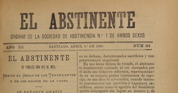 El Abstinente Año III: nº34, 1 de abril de 1900