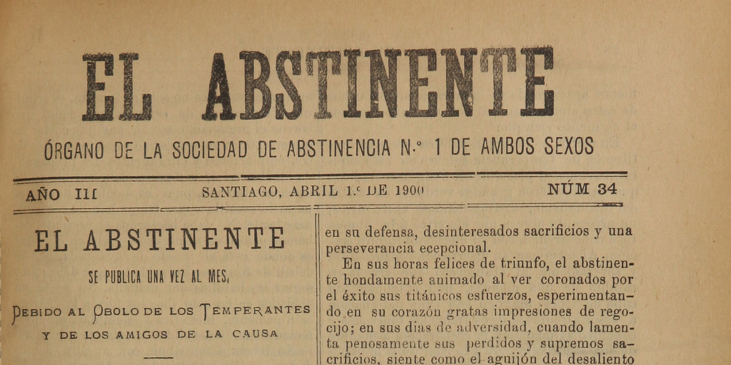 El Abstinente Año III: nº34, 1 de abril de 1900