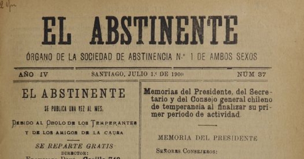 El Abstinente Año IV: nº37, 1 de julio de 1900