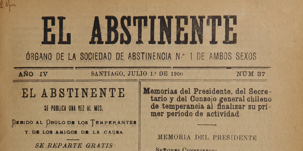 El Abstinente Año IV: nº37, 1 de julio de 1900