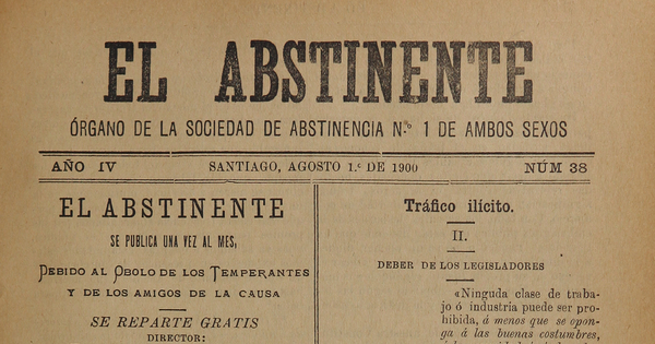 El Abstinente Año IV: nº38, 1 de agosto de 1900