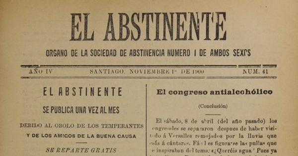El Abstinente Año IV: nº41, 1 de noviembre de 1900