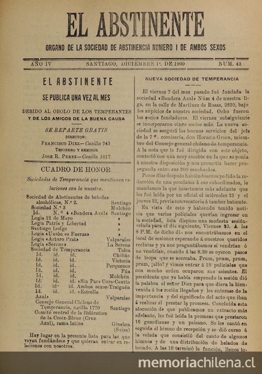 El Abstinente Año IV: nº42, 1 de diciembre de 1900