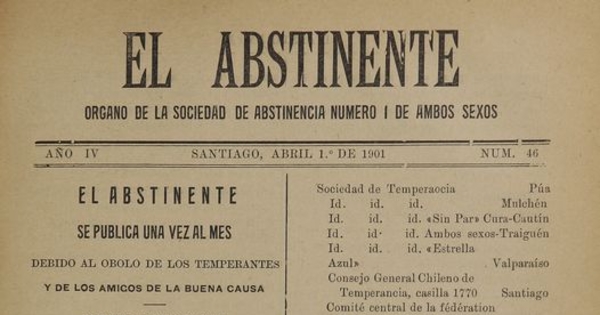 El Abstinente Año IV: nº46, 1 de abril de 1901