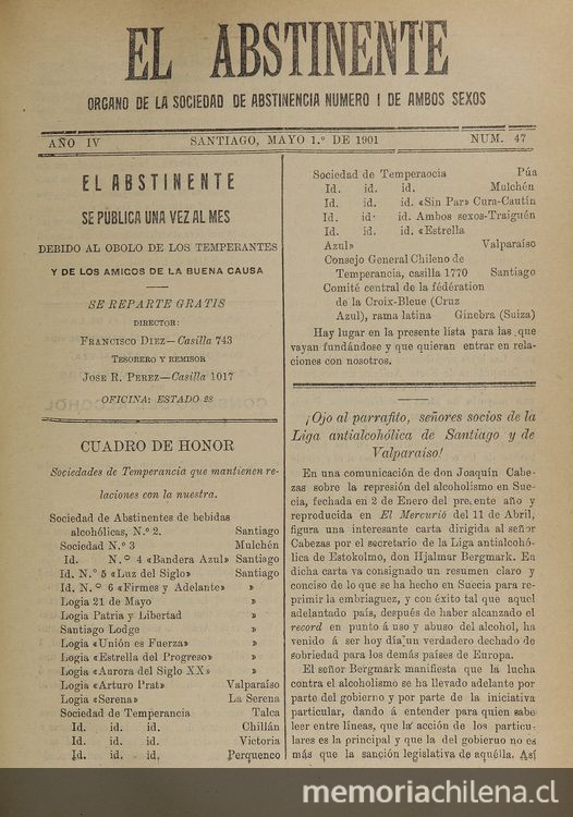 El Abstinente Año IV: nº47, 1 de mayo de 1901