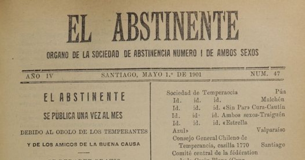 El Abstinente Año IV: nº47, 1 de mayo de 1901