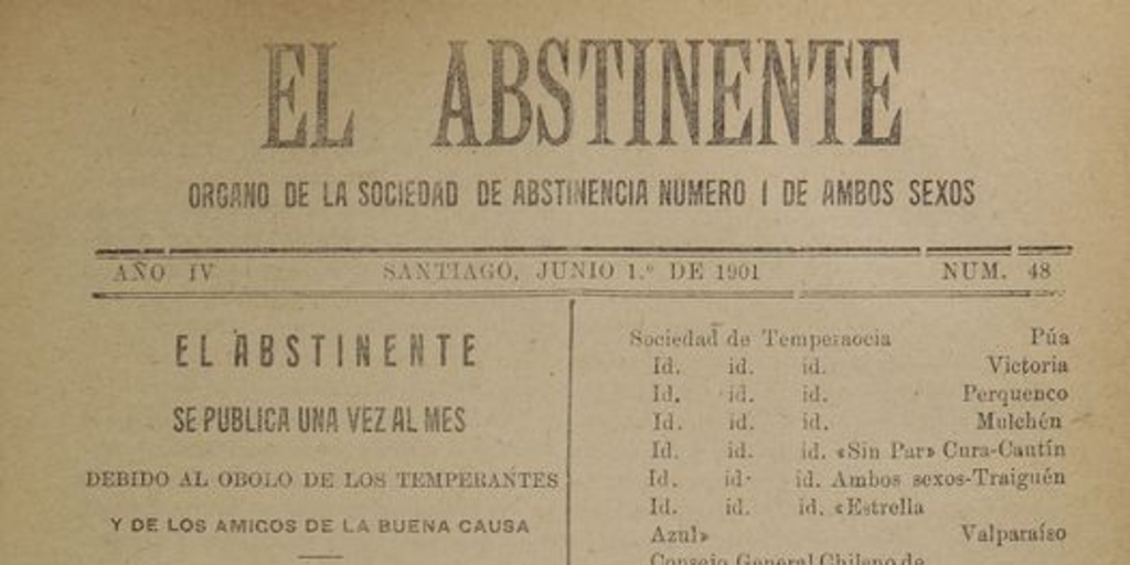 El Abstinente Año IV: nº48, 1 de junio de 1901