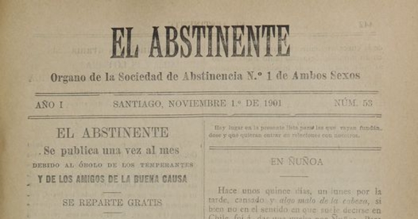 El Abstinente Año V: nº53, 1 de noviembre de 1901