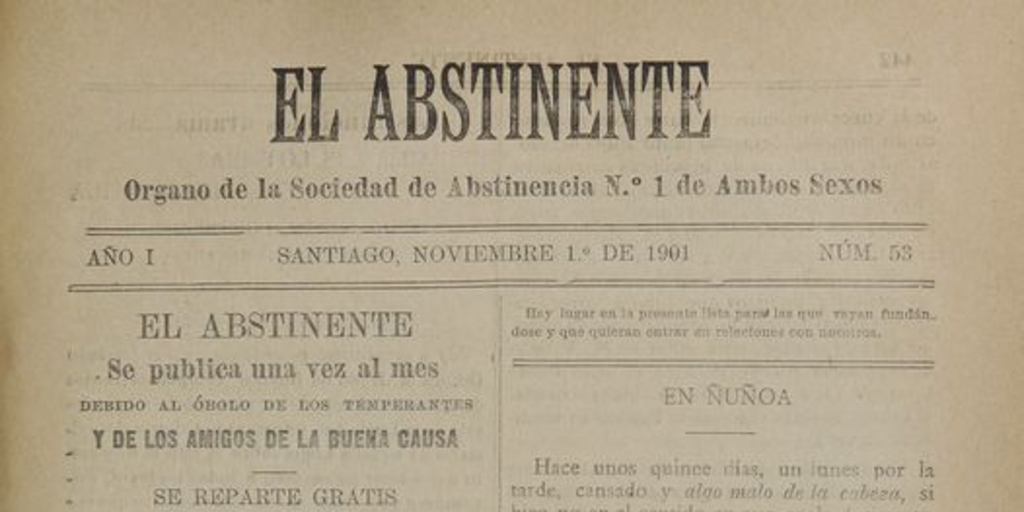 El Abstinente Año V: nº53, 1 de noviembre de 1901