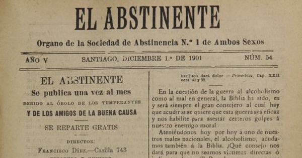 El Abstinente Año V: nº54, 1 de diciembre de 1901