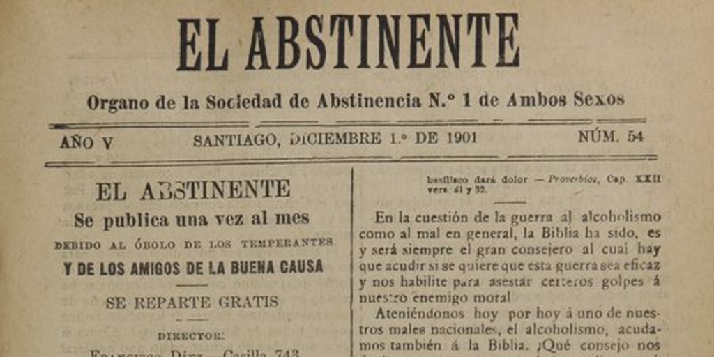 El Abstinente Año V: nº54, 1 de diciembre de 1901