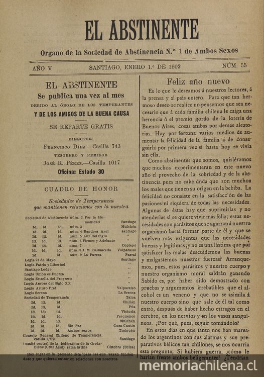 El Abstinente Año V: nº55, 1 de enero de 1902