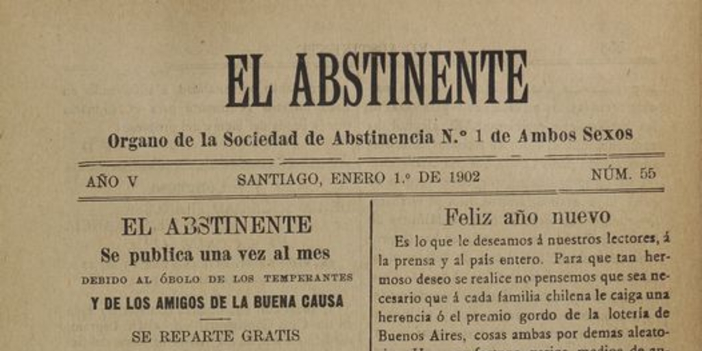 El Abstinente Año V: nº55, 1 de enero de 1902