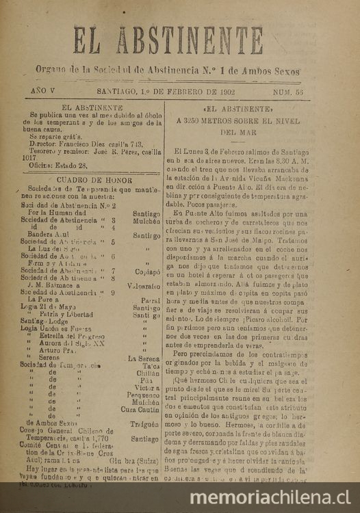 El Abstinente Año V: nº56, 1 de febrero de 1902