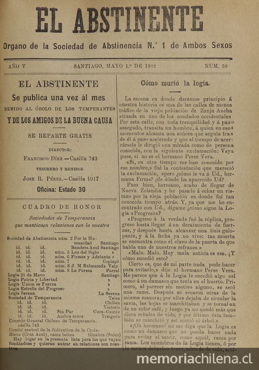 El Abstinente Año V: nº59, 1 de mayo de 1902