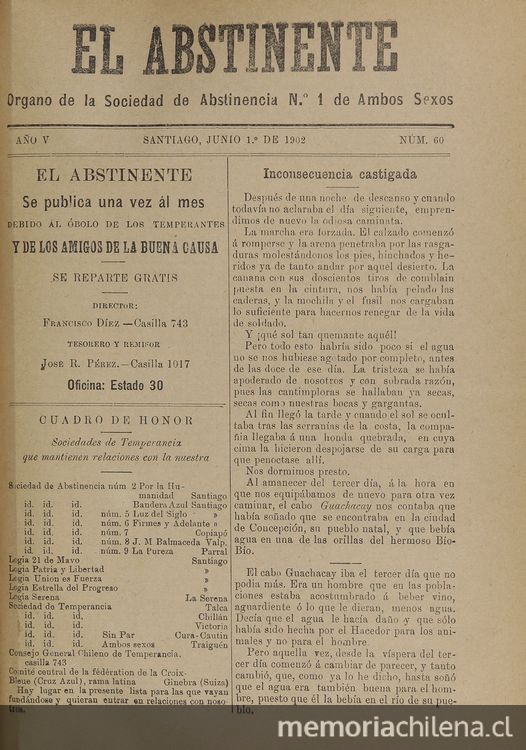 El Abstinente Año V: nº60, 1 de junio de 1902