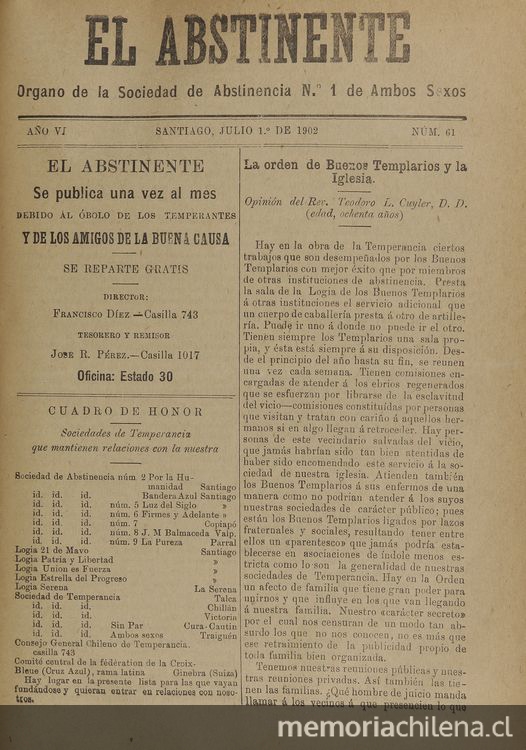 El Abstinente Año VI: nº61, 1 de julio de 1902