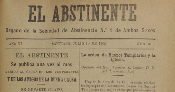 El Abstinente Año VI: nº61, 1 de julio de 1902