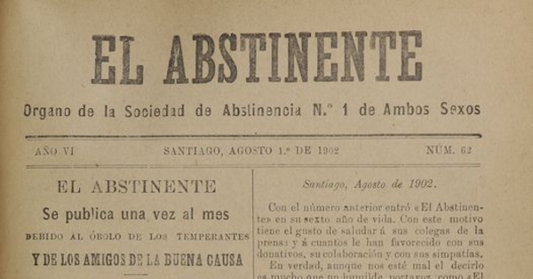 El Abstinente Año VI: nº62, 1 de agosto de 1902
