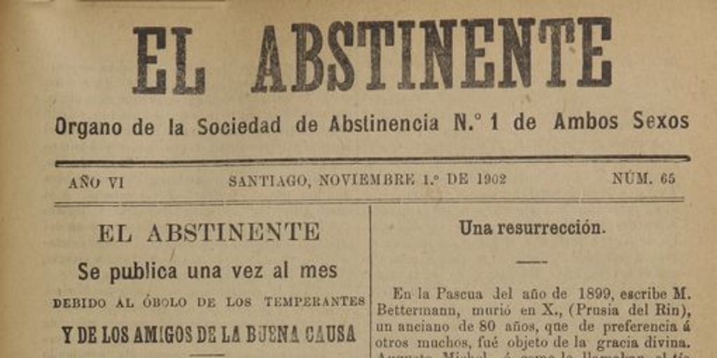 El Abstinente Año VI: nº65, 1 de noviembre de 1902