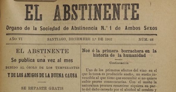 El Abstinente Año VI: nº66, 1 de diciembre de 1902