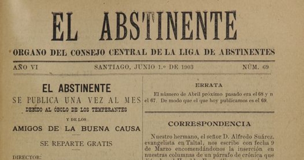 El Abstinente Año VI: nº69, 1 de junio de 1903