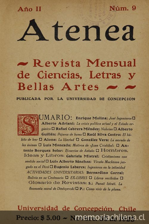 Atenea: año 2, número 9, 30 de noviembre de 1925