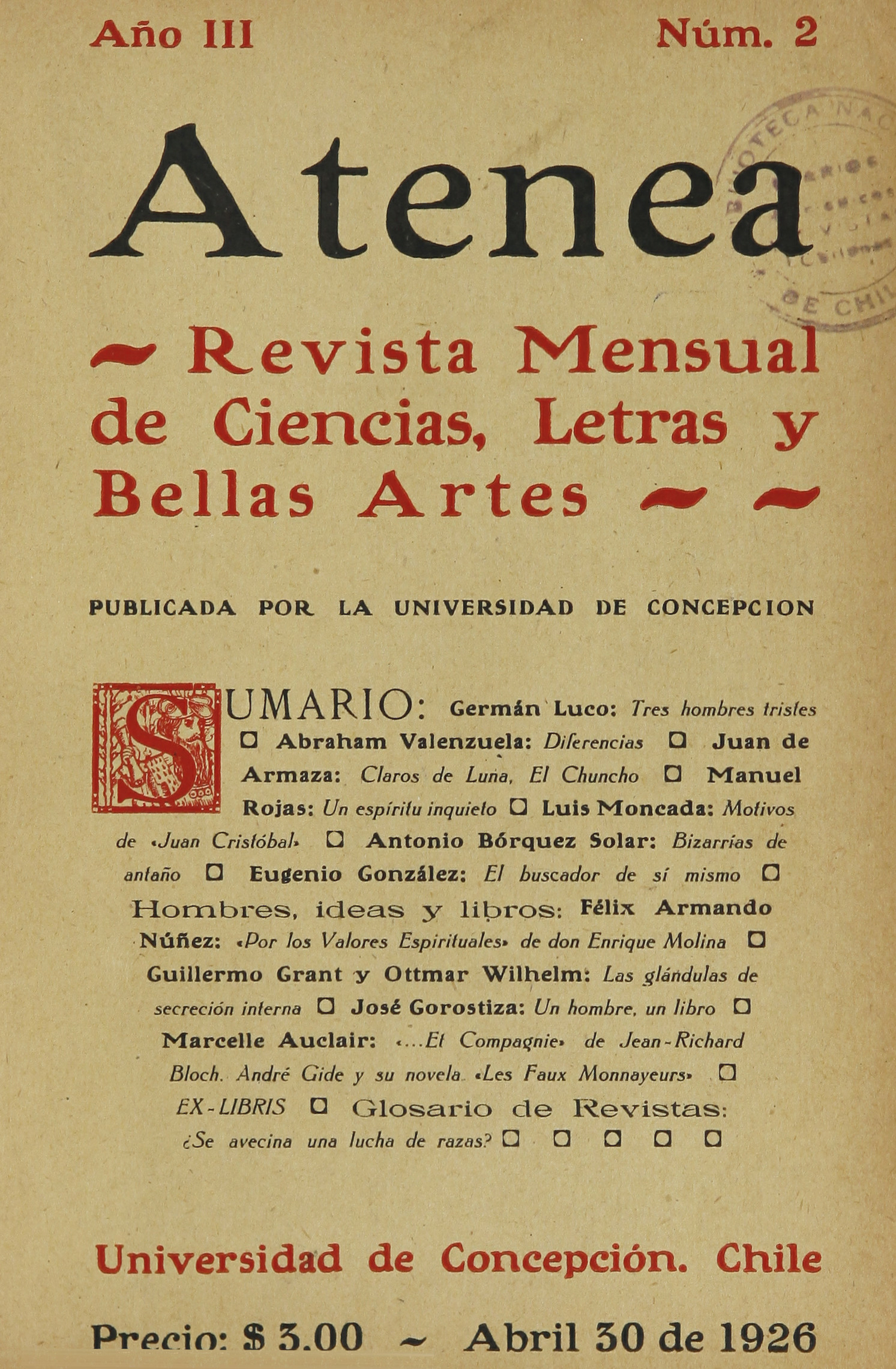 Atenea: año 3, número 2, abril de 1926