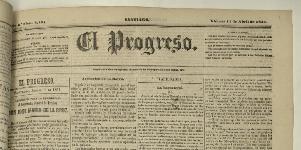 El Progreso. Año 9, número 2564, 11 abril 1851