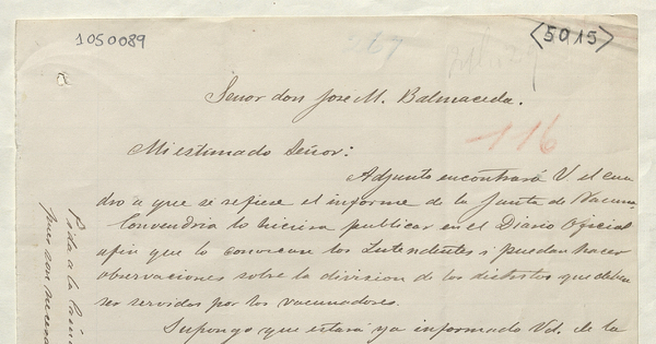 [Carta] 1882 jul. 29 [Santiago] [dirigido a] Señor don José M. Balmaceda [Santiago] [manuscrito] /