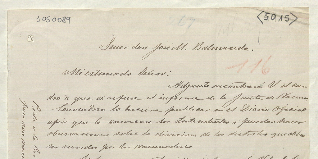 [Carta] 1882 jul. 29 [Santiago] [dirigido a] Señor don José M. Balmaceda [Santiago] [manuscrito] /