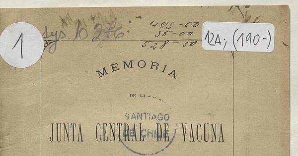 Memoria de la Junta Central de Vacuna correspondiente a 1884